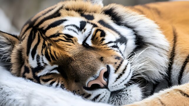 Sleeping tiger close-up, peaceful feline rest. - Powered by Adobe