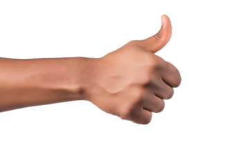 Hand showing thumb up ok sign isolated on transparent white background