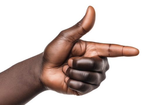African American hand pointing right isolated on transparent white background
