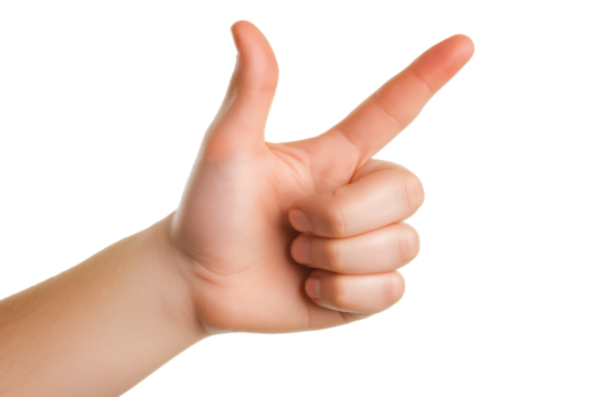 Man hand pointing up with finger isolated on transparent white background