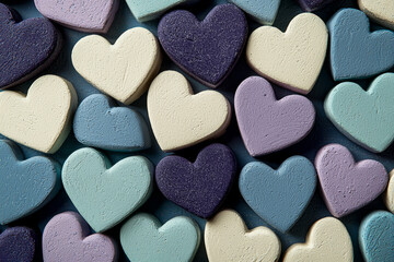 Fototapeta premium Pastel heart shapes arranged in a dense, overlapping pattern.
