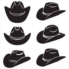 SET OF VECTOR VARIOUS COWBOY HATS SILHOUETTES	