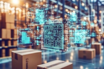 Digital Data Visualizations in a Modern Warehouse Environment with Cardboard Boxes