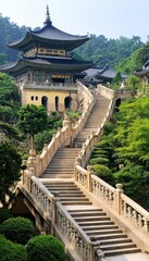 Fototapeta premium Historic Bulguksa Temple with Pagoda and Staircase, Gyeongju, South Korea, Buddhist Architecture