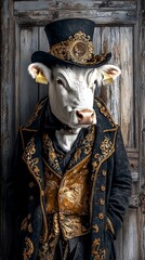 Victorian Dressed Hereford Cow in Vintage Style