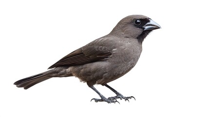 Obraz premium Gray bird perched, isolated on white background. Close-up detail.
