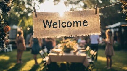 Warm Welcome Sign at Outdoor Gathering