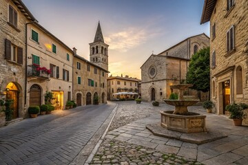 Obraz premium Stunning Panoramic Long Exposure of Bevagna, Umbria, Italy at Dusk