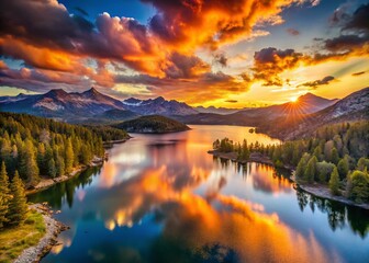 Stunning Sierra Nevada Sunset: Aerial Lake View Drone Photography