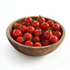 Detailed 3D Illustration of Rustic Wooden Bowl with Red Tomatoes