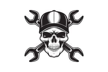 Skull Garage Logo Hardcore Engineering Spirit vector