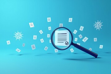 Document Review and Quality Control Process. Policy documentation and compliance concept. Digital icons checklist verification, approval, certifications, and financial detail. policy management