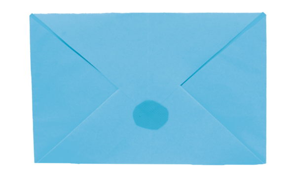 Envelope made of light blue paper isolated on transparent background