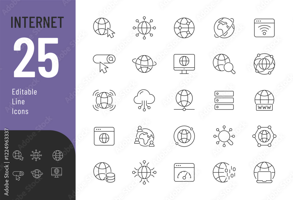 Wall mural internet line editable icons set. vector illustration in modern thin line style of the net related i