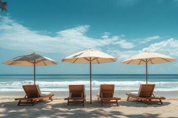 Tropical Beach Vacation Relaxation Sunbeds Umbrellas Ocean View