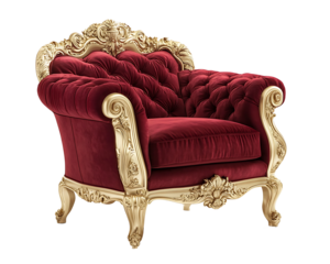Red sofa on a white background with reflection Furniture that is cut separately separated from the background
