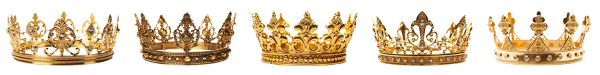 Fototapeta premium Golden crown png cut out element set, transparent background