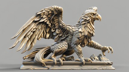 Fototapeta premium A detailed 3D render of a griffin statue, with its wings spread and claws extended.