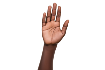 African American hand waving hello isolated on transparent white background