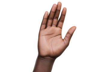 African American hand waving hello isolated on transparent white background