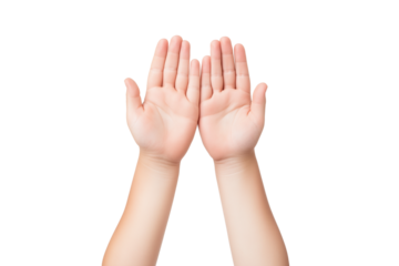 Two hands showing open palms isolated on transparent white background