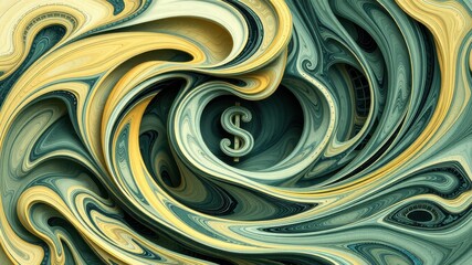 A swirling abstract design featuring a dollar sign, symbolizing finance and economic themes with a harmonious blend of colors.