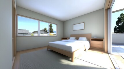 Bright Minimalist Bedroom with Balcony View