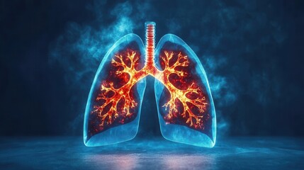 Luminous Human Lungs with Glowing Bronchial Tree and Smoke Effect