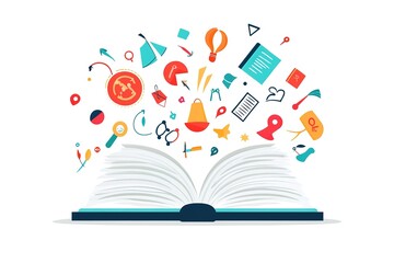 Open book with vibrant leaves bursts, a whimsical illustration.