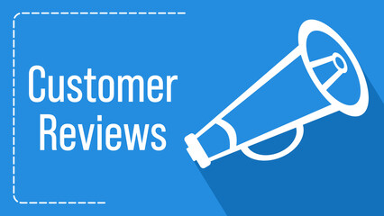 Customer Reviews Loudspeaker Blue Box Line Text Horizontal 