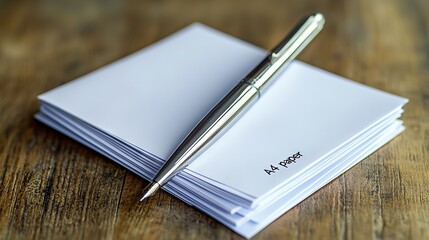 An up-close view of a tidy stack of documents, with a pen and a small insurance policy on top, displayed on a neutral backdrop
