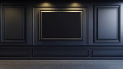 Elegant Black Wall with Framed Space for Artwork Display