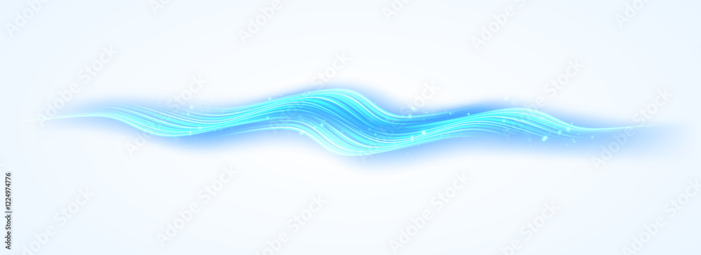 Aufkleber light blue waves glowing on transparent background. purity and lightness. clean air flow. vector eff