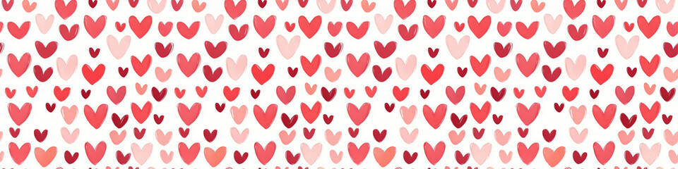 happy valentine's day, valentine, love, celebration texture illustration banner panorama long wide - gift wrapping paper, wallpaper heart symbol, isolated on white background, seamless pattern