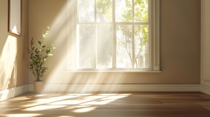 Fototapeta premium Bright and Serene Interior with Sunlight Streaming Through Window