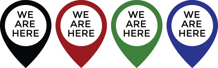 Set we here location vector icon. are you here with map icon. Location pin. position symbol. perfect for maps
