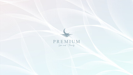 Light blue pastel color background with soft white waves. Spa and Beauty. Cosmetic packaging or promotio. Luxury services. Websites banner and voucher design.