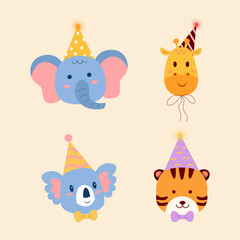 Animal Birthday Party vector illustration set