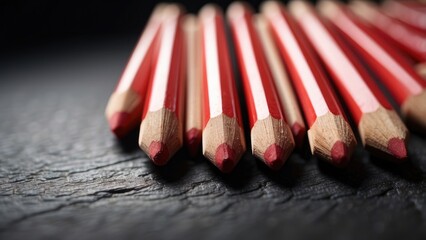 Obraz premium A close-up of several red and black pencils arranged in a diagonal line