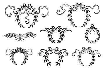 Set laurel wreath black silhouette