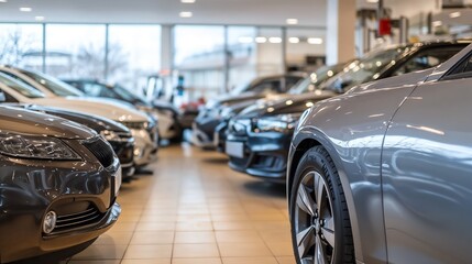 Luxury car dealership showroom interior. Ideal for automotive retail and premium sales environment.