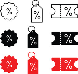 Set of discount coupon icons set. Discount percent tag icon.  Sale price tag with discount offer. editable stroke outline icons set
