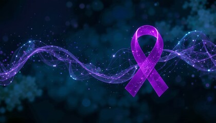 Glowing purple ribbon symbolizing awareness and hope