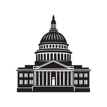 Washington capitol building silhouette, black and white silhouette, vector and&nbsp;illustration