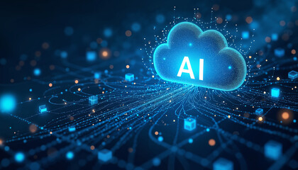 Abstract futuristic digital and technology on dark blue color background. AI(Artificial Intelligence) wording with the circuit design, Business, modern technology, internet and networking concept.