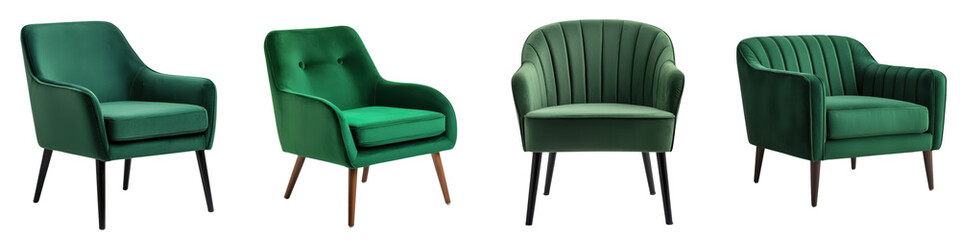 Fototapeta premium Elegant green velvet armchairs in a minimalist and contemporary living room interior design Cozy and comfortable seating with plush upholstery for a modern and stylish home or office decor