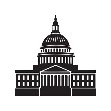 Washington capitol building silhouette, black and white silhouette, vector and&nbsp;illustration