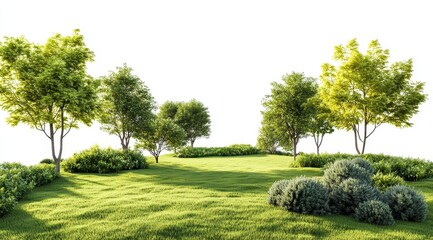 Naklejka premium Lush Green Landscape with Trees and Shrubs on Clear Summer Day