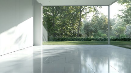 Fototapeta premium With its spotless white tiles and subtle grout lines, complemented by soft natural light, the minimalist space exudes a sense of calm and modern sophistication