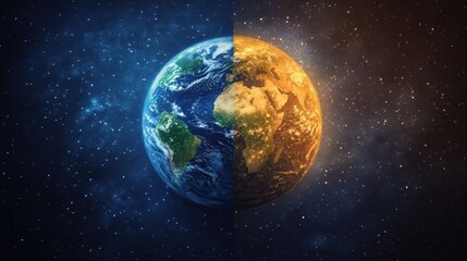 Obraz premium A celestial map of Earth split.